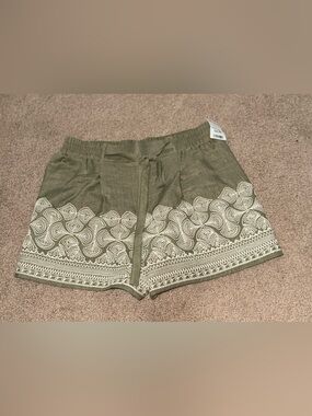 Wren New York Olive Green Embroidered Shorts